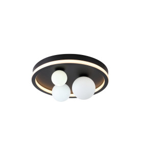 Trident 3 Light LED Flush Light Black Metal and Opal Glass Balls-1