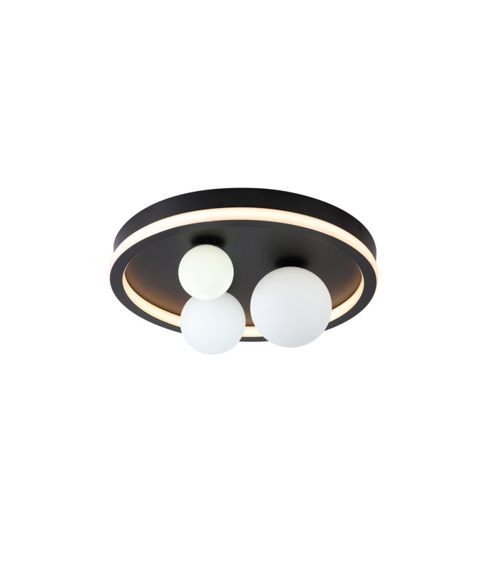 Trident 3 Light LED Flush Light Black Metal and Opal Glass Balls-1