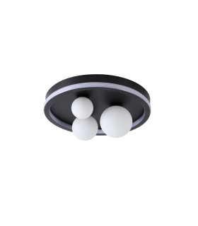 Trident 3 Light LED Flush Light Black Metal and Opal Glass Balls-2
