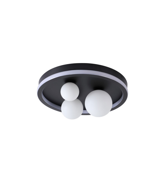 Trident 3 Light LED Flush Light Black Metal and Opal Glass Balls-2