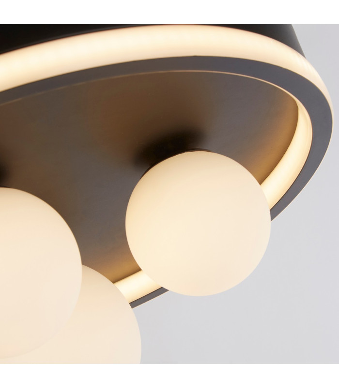 Trident 3 Light LED Flush Light Black Metal and Opal Glass Balls-3