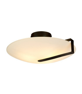 Sundial Flush Light Ceiling Light - Black Metal & Frosted Glass-1
