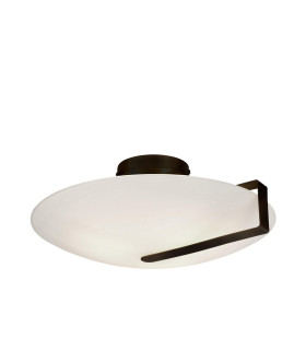 Sundial Flush Light Ceiling Light - Black Metal & Frosted Glass-2