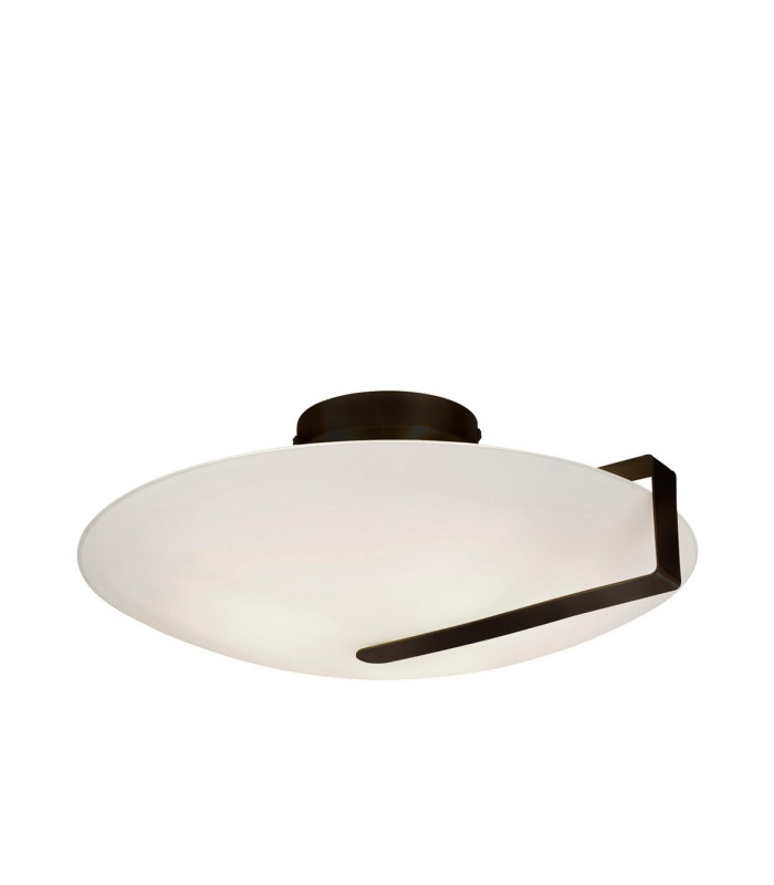 Sundial Flush Light Ceiling Light - Black Metal & Frosted Glass-2