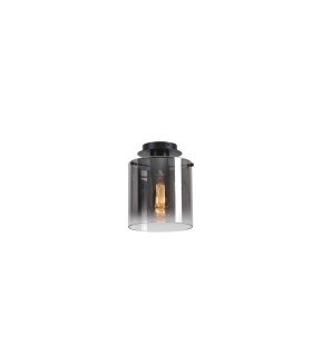 Sweden 1 Light Flush Light Ceiling Light - Matt Black & Smoked Glass-1