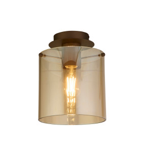 Sweden 1 Light Flush Light Ceiling Light - Mocha Metal & Amber Glass-1