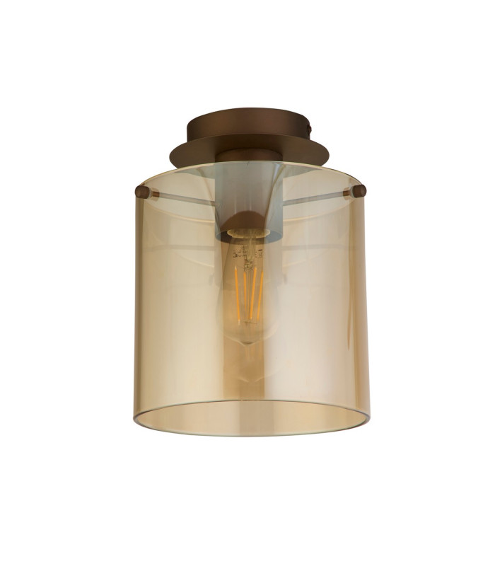 Sweden 1 Light Flush Light Ceiling Light - Mocha Metal & Amber Glass-2