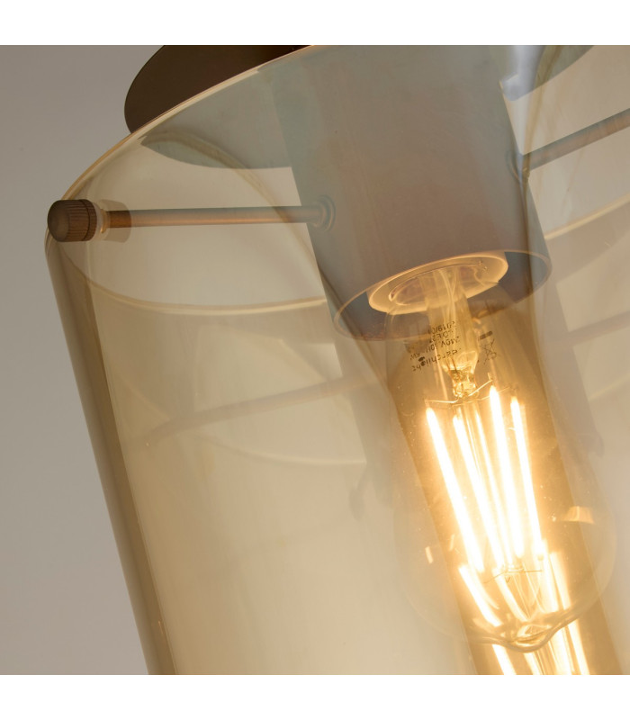 Sweden 1 Light Flush Light Ceiling Light - Mocha Metal & Amber Glass-3