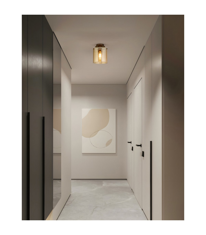Sweden 1 Light Flush Light Ceiling Light - Mocha Metal & Amber Glass-4