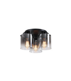 Sweden 3 Light Flush Light Ceiling Light - Matt Black & Smoked Glass-1