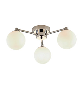 Tiberius 3 Light Flush Light Ceiling Light - Chrome Metal & White Frosted Glass