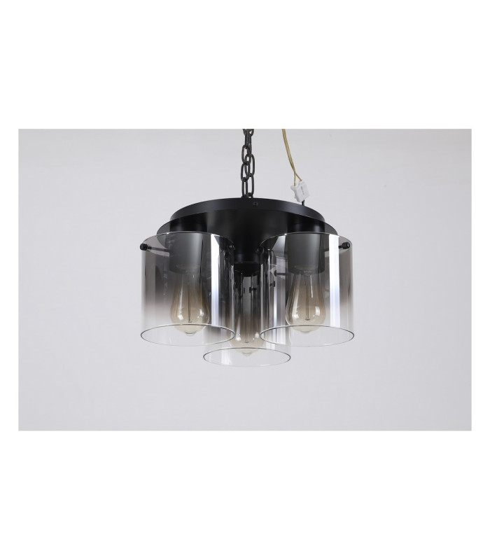 Sweden 3 Light Flush Light Ceiling Light - Matt Black & Smoked Glass-2