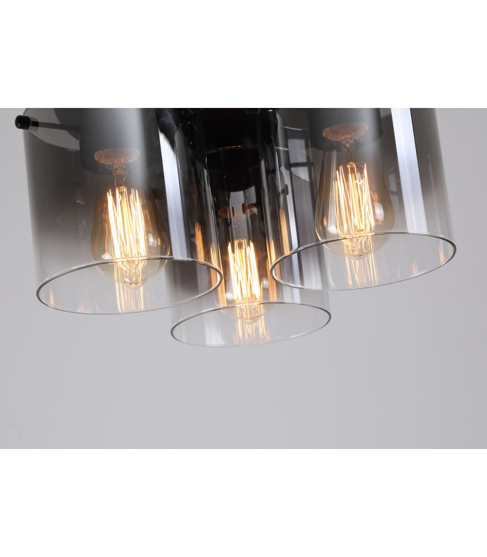Sweden 3 Light Flush Light Ceiling Light - Matt Black & Smoked Glass-3