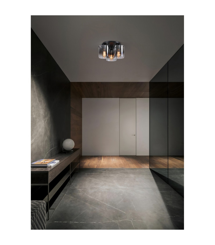 Sweden 3 Light Flush Light Ceiling Light - Matt Black & Smoked Glass-4