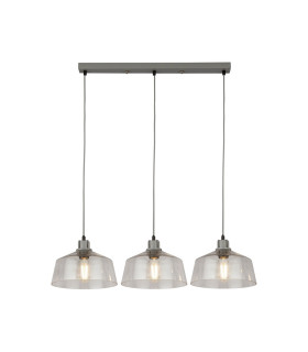Odeon 3 Light Bar Celling Pendant Grey Metal & Glass