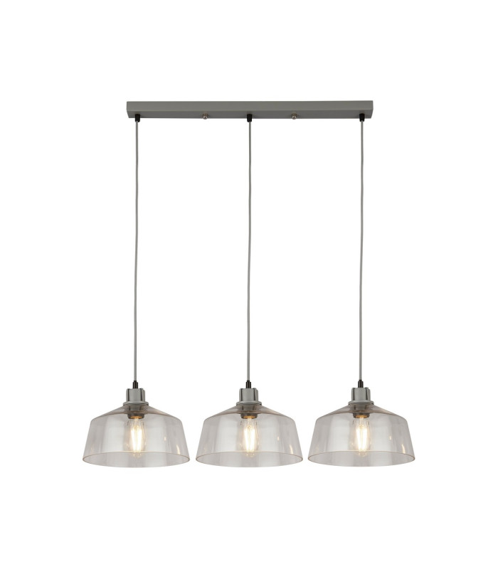 Odeon 3 Light Bar Celling Pendant Grey Metal & Glass