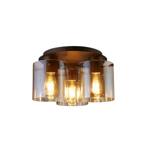Sweden 3 Light Flush Light Ceiling Light - Mocha Metal & Amber Glass-1