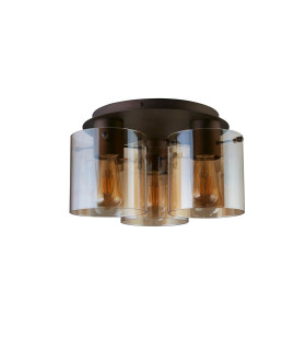 Sweden 3 Light Flush Light Ceiling Light - Mocha Metal & Amber Glass-2