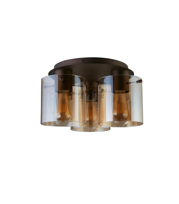 Sweden 3 Light Flush Light Ceiling Light - Mocha Metal & Amber Glass-2