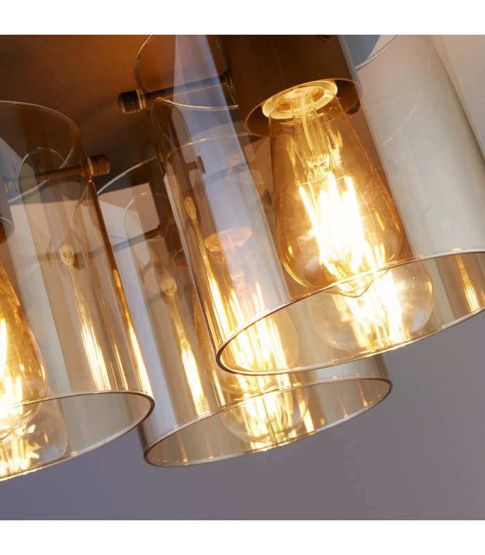 Sweden 3 Light Flush Light Ceiling Light - Mocha Metal & Amber Glass-3