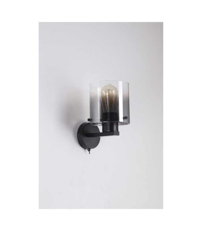 Sweden 1 Light Wall Lamp Matt Black & Smoked Glass-2