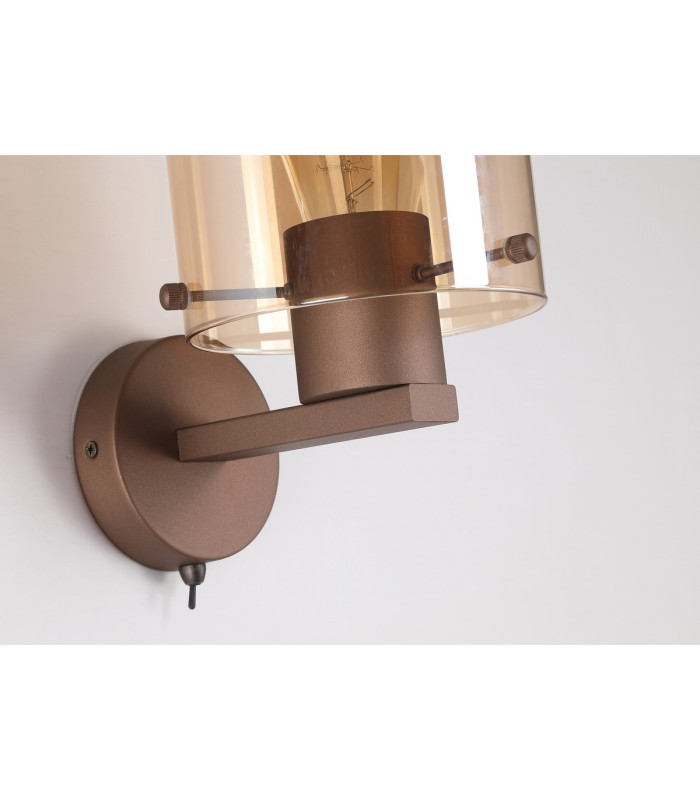 Sweden 1 Light Wall Lamp Mocha Metal & Amber Glass-3