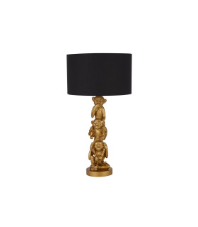 3 Wise Monkey Table Lamp Gold Resin & Black Shade-1
