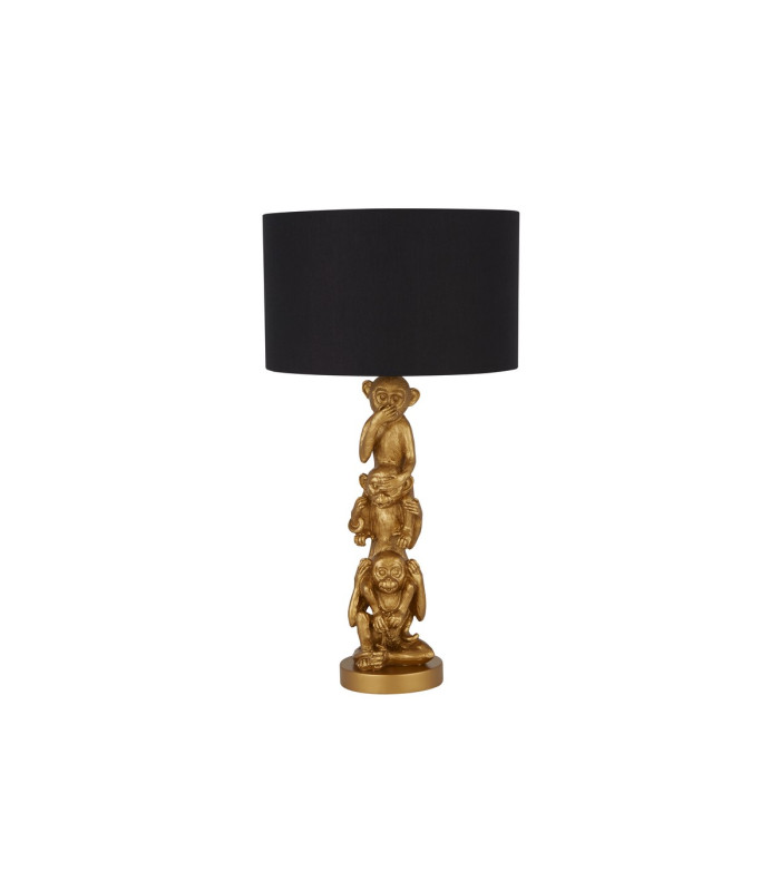 3 Wise Monkey Table Lamp Gold Resin & Black Shade-1