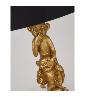 3 Wise Monkey Table Lamp Gold Resin & Black Shade-2