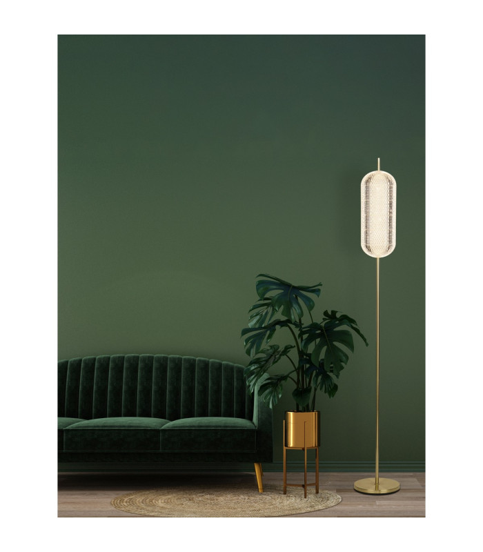 Capsule LED Floor Lamp Satin Brass Metal and Acrylic Shade-5