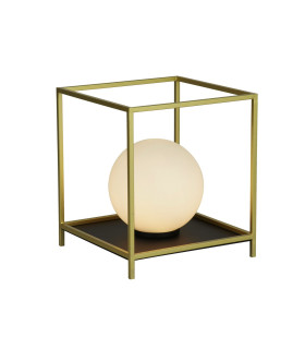 Block Table Lamp Gold Metal & Opal Glass