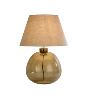 Zenith 1 Light Table Lamp Green Glass with Natural Linen Shade-1