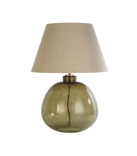 Zenith 1 Light Table Lamp Green Glass with Natural Linen Shade-2