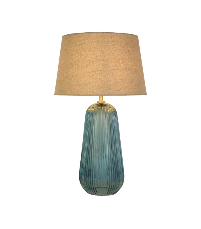 Cameo 1 Light Table Lamp Blue Glass with Natural Linen Shade-1