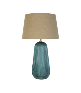 Cameo 1 Light Table Lamp Blue Glass with Natural Linen Shade-2