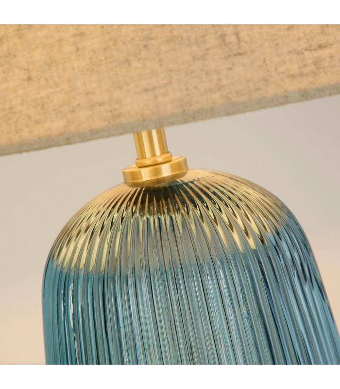 Cameo 1 Light Table Lamp Blue Glass with Natural Linen Shade-3