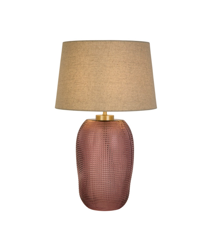 Amethyst 1 Light Table Lamp Pink Glass with Natural Linen Shade-1