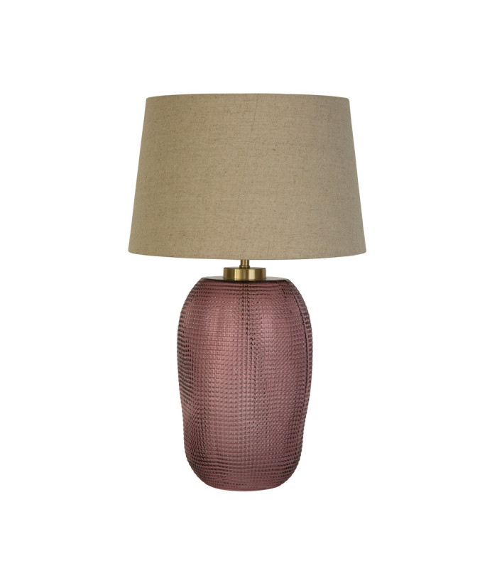 Amethyst 1 Light Table Lamp Pink Glass with Natural Linen Shade-2