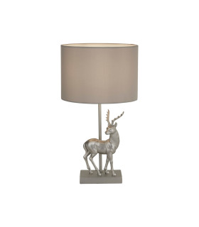 Deer Table Lamp Silver Resin & Grey Fabric Shade