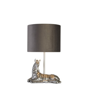 Zebra Table Lamp Silver Resin & Grey Fabric Shade