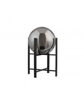 1 Light Matt Black Table Lamp Round Smokey Glass Shade - 1