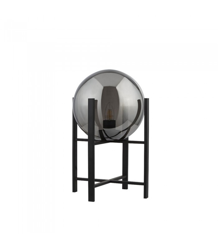 1 Light Matt Black Table Lamp Round Smokey Glass Shade - 1