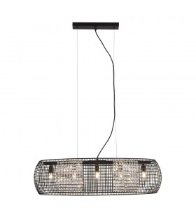 5 Light Black Oval Ceiling Pendant with Crystal Glass Panels - 1
