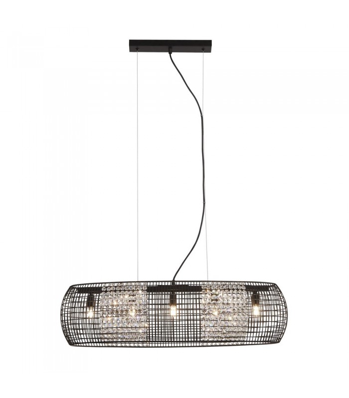 5 Light Black Oval Ceiling Pendant with Crystal Glass Panels - 1