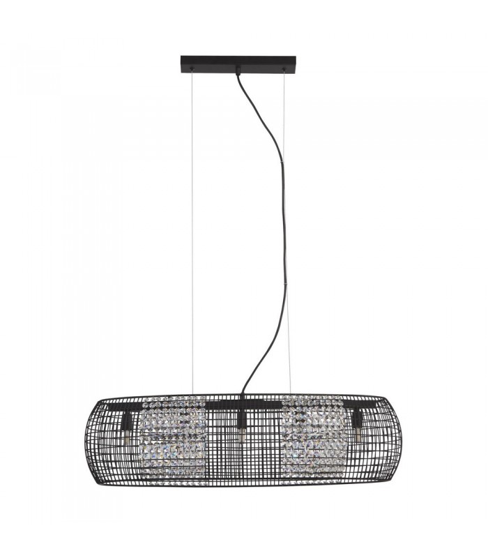 5 Light Black Oval Ceiling Pendant with Crystal Glass Panels - 2