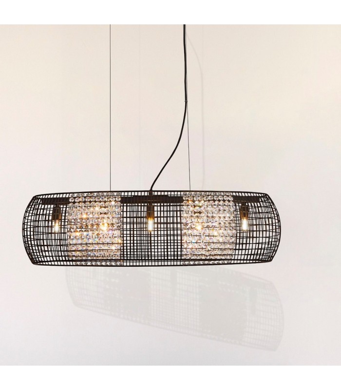 5 Light Black Oval Ceiling Pendant with Crystal Glass Panels - 3