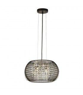 4 Light Black Drum Ceiling Pendant with Crystal Glass Panels - 1