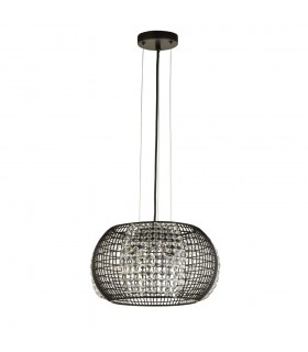 4 Light Black Drum Ceiling Pendant with Crystal Glass Panels - 2