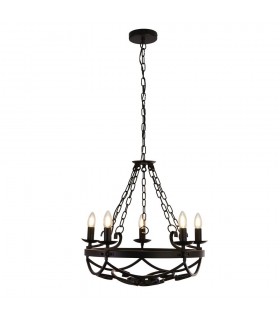 5 Light Cylindrical Candle Chain Ceiling Pendant - Black - 1