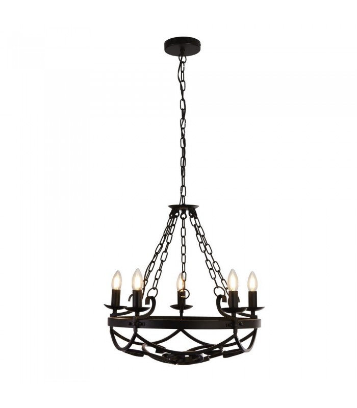 5 Light Cylindrical Candle Chain Ceiling Pendant - Black - 1